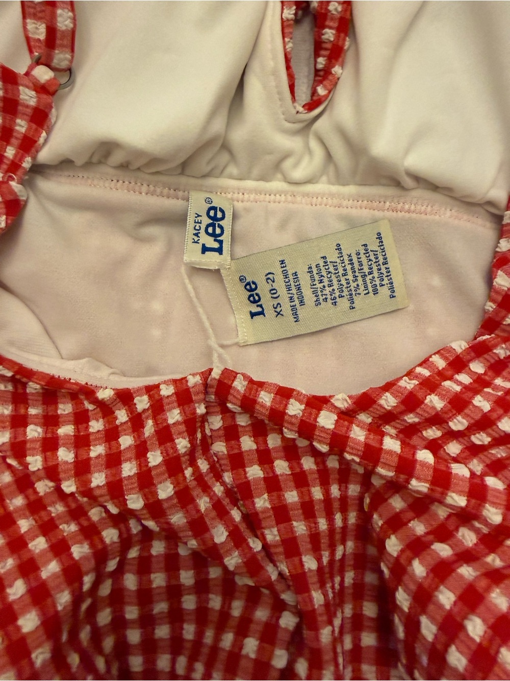 Lee Red and White Gingham Women's One-Piece Swimsuit Size XS 0-2 - Picture 6 of 12